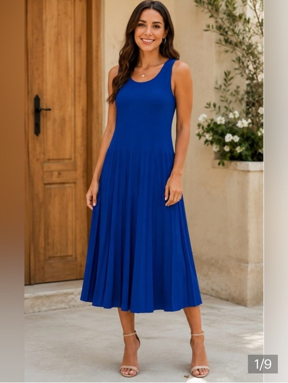 NEW Royal Blue Sleeveless Pleated A-Line Midi Dress Edited Remi Bader Lady's M